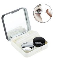Contact Lens Case, Portable Mini Travel Kit with Mirror Bottle Tweezers Container Holder(Black)