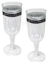 buyNsave Black With Silver Heavyweight Plastic Elegant Disposable Plates, Wedding Party Elegant Dinnerware, Royal Collection (35, 5oz. Wine Goblets)