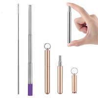 Telescopic Reusable Straws, Portable Stainless Steel Drinking Straws with Metal Case,Cleaning Brush Silicone Tips, Perfect for Travel, Home,Office