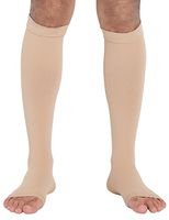 ChinFun Open Toe Toeless Compression Pressure Sleeve Socks 20-30mmHG Leg Support Graduated Shin Splints Circulation Recovery Varicose Veins Pain Relief Sports Gear Men Women Nude Skin Color Size L