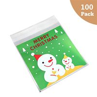 Napoo Christmas Cellophane Treat Bags Self-Adhesive, Assorted Holiday Candy Sack Goodie Dessert Cookie Party Favor Bag Xmas Gift Pouch Mini Bags (A, 100 Count)