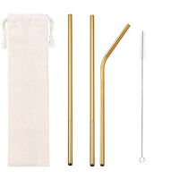 3 Pcs Reusable Metal Straws, Stainless Steel Straws Gold