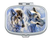 Pill Box - Customized White Snow Wolf Pattern Design Pill Boxes, Portable Rectangular Metal Silver Pills Case, Compact 2 Space, Pill Cases for Travel/Pocket/Purse.