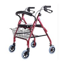 GY Walker Aluminum Alloy with Handbrake, with Seat with Basket Foldable, Red, Suitable for The Elderly Medical Supplies (Color : Red)