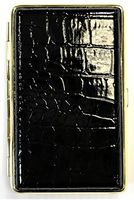 Eclipse Gold Frame Mixed Design Crushproof Leather Wrapped Metal Cigarette Case, Holds 14 100s Size Cigarettes, 3101G14-1 (Black Alligator)