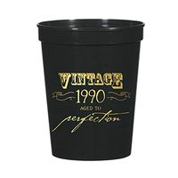 Vintage 1990 Aged to Perfection Cups for a 30th Birthday Party Decor or Partyware, Set of 10 Plastic Stadium Cups, Funny Gag Gift 30th Party Decor