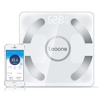 Leaone Body Fat Scale 30x30cm, USB Charging, White LED, Smart Bluetooth Digital BMI Weight Scale, Body Composition Analyzer Health Monitor with 6mm Tempered Glass with Smartphone App, 400 lbs, White