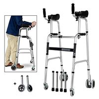 FKDEWALKER Aluminium Foldable Walking Frame,Wheeled Walker with Arm Rest,Walking Mobility Aid，,Lower Limb Trainer,Standard Walker (Color : 6 Wheels+4 Walker Legs)