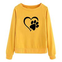 Alangbudu Women Love Footprint Crop Top Casual Sweatshirt Long Sleeve Elasticity Cuffs Pullover Loose Fit Blouse Tunic Yellow