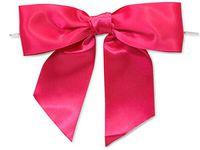 Pre-Tied Satin Gift Bows - Hot Pink 5" Pre-Tied Satin Bows with 6" Twist Ties~ 1-1/2" Ribbon (12 Packs; 12 Bows) - WRAPS-26209