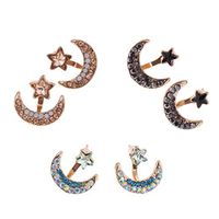 3 Pair Ear Studs Star Moon Earrings Full Micro Crystal for Women Girl Gifts Best Good Fine Fashion Womens Bright Designer Pendant Pretty Bangle Brides
