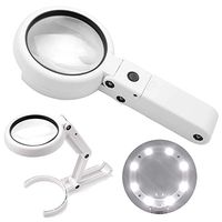Folding Magnifying Glass with Light and Stand Led Portable Magnified Glass Hands-Free Desk Magnifier Lamp 5X 11X for Reading,Sewing,USB/Battery Power Supply (White)