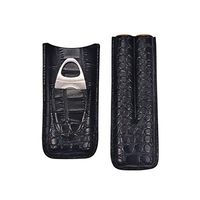 Lxc Portable 2 Stick Crocodile Black Cigar Leather Case with Stainless Steel Cigar Cutter