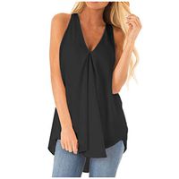 Meikosks Ladies Solid Color Flowy Top V Neck Sleeveless Tank Casual Loose Summer Vest Black