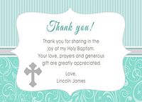 30 Personalized Thank You Cards Mint Stripes Vintage Cross Design Baptism Religious Party Photo Paper