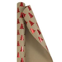 JAM PAPER Gift Wrap - Christmas Kraft Wrapping Paper - 25 Sq Ft - Red Trees on Brown Kraft Paper - Roll Sold Individually