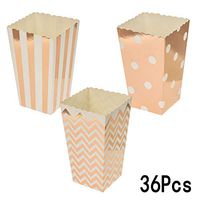 Rose Gold Party Popcorn Treat Boxes - Wedding Bachelorette Bridal Shower Movie Theater Party Favors Mini Popcorn Candy Containers Baby Shower Birthday Party Treat Boxes Supplies, 36Ct