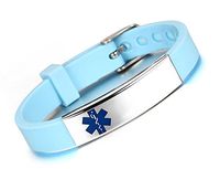 JF.JEWELRY Custom Engraved Medical ID Alert Bracelet for Kids Silicone Band & Stainless Steel Tag-Cyan