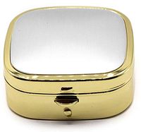 Silver/Gold Brushed Print Square Pocket Purse Portable Travel Pill Box & Medicine Organizer (2 Compartments)