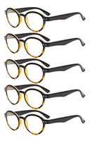 Eyekepper 5-Pack Spring Hinges Round Retro Two Tone Readers Reading Glasses Black Yellow +2.25