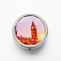 RhyNSky Big Ben Mini Portable Pocket Pill Box Case Holder for Purse, 3 Compartments, Silvery, FS537
