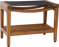 (Fully Assembled) AquaTeak Patented 24" Asia Sling Teak Shower Bench (Black Sling)