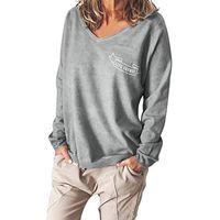 Willow S Tops for Women Casual Pure Color Letter Print Top Loose Long Sleeve V-Neck Shirt S-XXL Gray