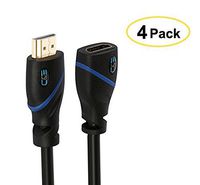 C&E 10 Feet Category 2 Certified - Super HDMI Extension Cable Male to Female, Gold Plated, Black, 4 Pack