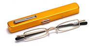 SOOLALA Compact Slim Reader Folding Reading Glasses w/Pen Clip Case, Gold, 4.0