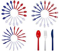 Red, White & Blue - 45 Spoons, 45 Forks, 45 Knives 135 Total Piece Set- 4th of July- Election- Patriotic
