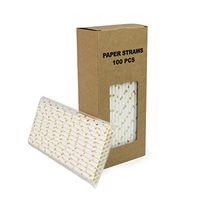 Ipalmay Foil Gold Star Cocktail Paper Straws, Disposable Biodegradable, 7.75 Inches, Pack of 100