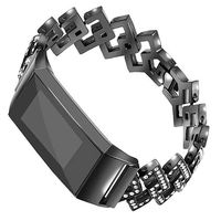 Nigaee for Fitbit Charge 3 and Charge 3 SE Bands for Women, Metal Replacement Fitbit Charge 3 Band Stainless Steel Rhinestone Bracelet Wristband Silver, Black