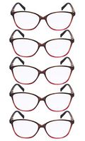 Large Reading Glasses Women 5 Pairs Ladies Readers Cat-eye Eyeglasses Reading (Brown Arm, 2.75)