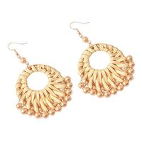 Peigen Rattan Earrings for Women Pearl Creative Earrings Hypoallergenic Bohemian Chandelier Geometric Wood Beads Girls Earrings.