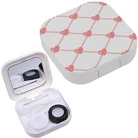 Portable Contact Lens Case Box Travel Kit Mirror + Bottle + Tweezers Container Holder [ Pink Mesh Hearts On White ]