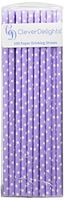 CleverDelights Biodegradable Paper Straws - Lavender Solid Polka Dot - Light Purple - Box of 100