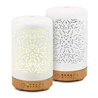 Earnest Living Essential Oil Diffusers Ultrasonic 100 ml White Ceramic Aromatherapy Diffuser with 4 Timer - Cool Mist Humidifier, 7 Colors LED Lights - Waterless Auto Shut off for Home Office Set of 2