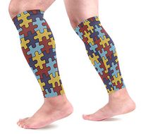 DERLONKAJE Autism Awareness Colorful Puzzle Piece Calf Compression Sleeves 1 Pair, Leg Performance Support for Shin Splint Calf Pain Relief Men & Women Guards Sleeves for Running Cycling