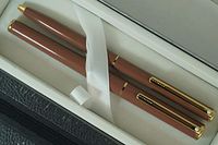 Cross Sheaffer Rare Made in The USA Signature Agio Pearlescent Brown with 23KT Gold Appointments Rollerball Pen and Pump Action 0.5MM Pencil Set with Matching Sheaffer Journal in Premium Gift Box