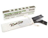 8 Pack Eco Friendly Reusable Stainless Steel Drinking Straw Set + 2 Brushes with Pouch High Quality Premium Metal Straws for Smoothie Milkshake Drinks BPA Free Dishwasher Safe USA Company (Black)