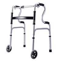 HANGER Walking Auxiliary Tools - Height Adjustable Four Corners Support Collapsible Healthcare Folding Lightweight Aluminium Walking Frame with Wheels, B
