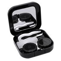 Mini Travel Square Shape Contact Lens Case Box Container Holder with Tiny Mirror Tweezers Applicator and Solution Bottle Black