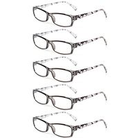 Kerecsen 5 Pairs Fashion Ladies Reading Glasses Spring Hinge Pattern Design Readers, 5 Pack Gray, Medium