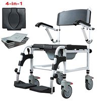NESSTIC 4 in 1 Commode Wheelchair Foldable Toilet Chair with PU Cushion, Liftable Armrest, Swing Leg, Transport Mobile Chair Portable Bedside Commodes Shower Bath Chair Seat with Lockable Wheels