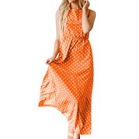 Cliramer Women's Summer Fashion Holiday Loose Swing Casual Dot Elegant Wave Boho Floral Party Midi Dress Yellow