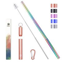 Collapsible Metal Straws Telescopic Reusable Rainbow Foldable Straws Eco-Friendly for Drinking Reusable Straws with Case Keychain Cleaning Brush Portable Stainless Steel 9.25 Inch 1 Pack