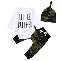 AutumnFall Newborn Clothes 3Pcs Baby Boys Bodysuit ''little brother' Letter Romper Camouflage Pants Hat Outfits Set (Size:6M, Camouflage)