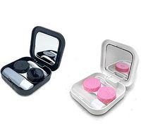 Contact Lens Cases Kits, Portable Travel Used Contact Lenses Kit, Mirror, Tweezers, Storage Flask, Double Cassette, Wear Stick, 2 Sets (Black & White)