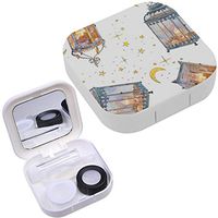 Portable Contact Lens Case Box Travel Kit Mirror + Bottle + Tweezers Container Holder [ Lantern Candle Watercolor ]