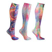 Celeste Stein Women's Knee-High Stockings - 3 Pack Closed Toe Mild Compression 8-15 mmHg - Rainbow Burst